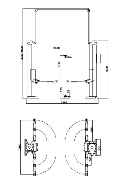 Zavagli Eurolift Z42/3S Spindel Barrierefreie 2-Säulen-Hebebühne 2700kg